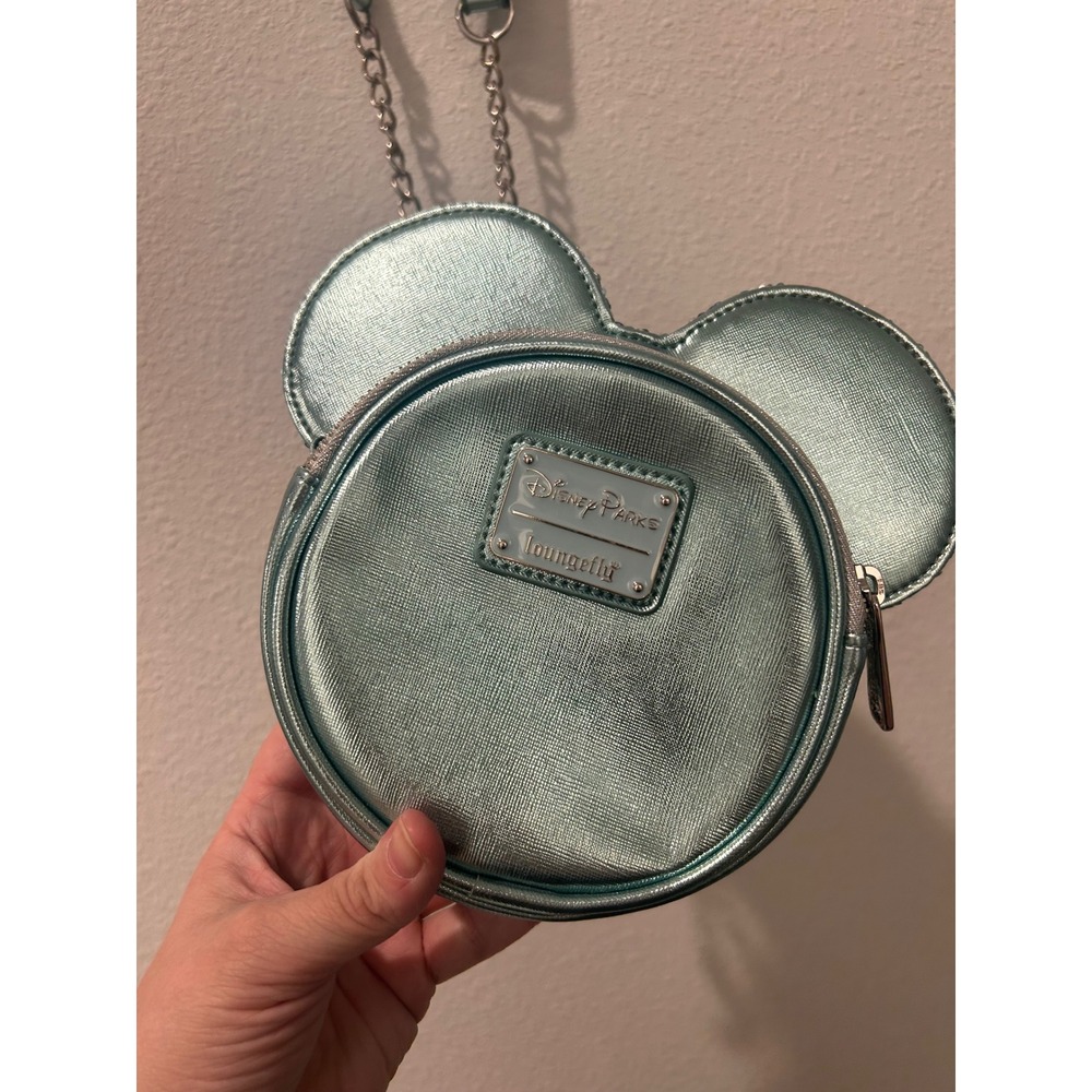 Loungefly Disney Parks Minnie Mouse Sequin Crossbody Bag Aqua Blue Mint Green - Picture 3 of 4